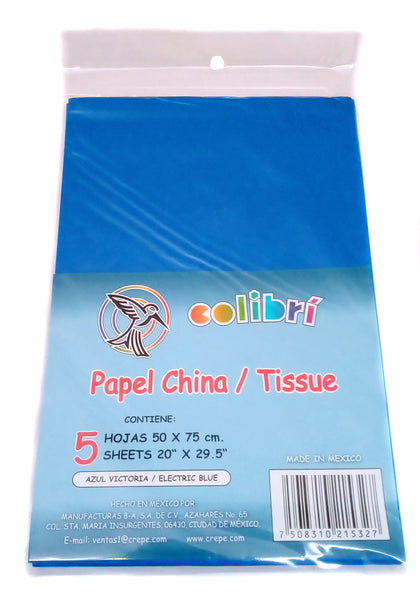 Bolsa de Papel de China COLIBRI® en bolsa de 5 pieza AZUL VICTORIA