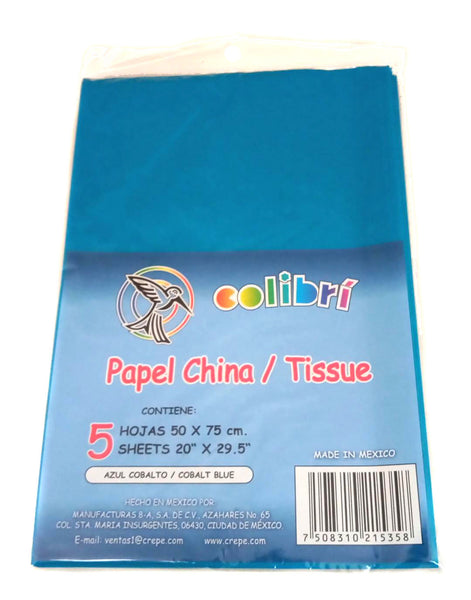 Bolsa de Papel de China COLIBRI® en bolsa de 5 pieza AZUL COBALTO