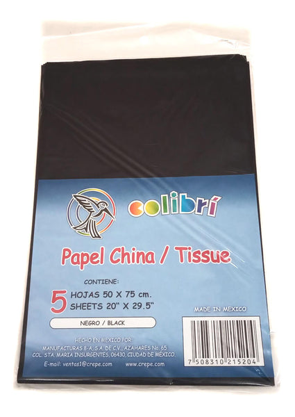 Bolsa de Papel de China COLIBRI® en bolsa de 5 pieza NEGRO